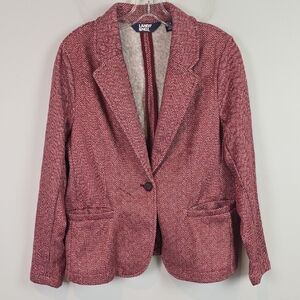 Lands' End Burgundy Red fleece Herringbone Blazer One button size Medium Petite